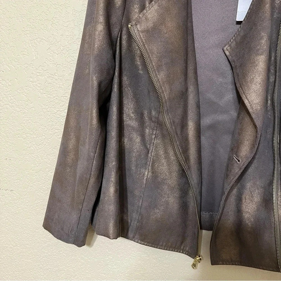 CHICOS Tan Gold Shimmer Moto Metallic Jacket Gold Zipper Size 1P (Medium 8P) - Picture 4 of 10